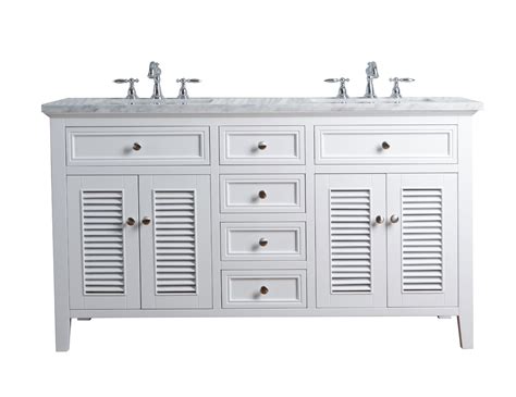 Stufurhome Genevieve 60 Inches White Double Vanity Cabinet W Shutter