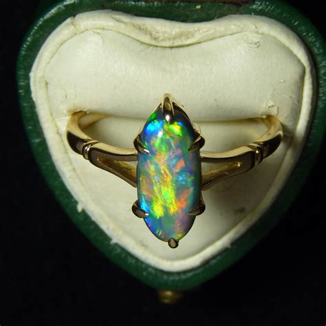 Gem Quality Lightning Ridge Black Opal In An 18ct Gold Ring Probably