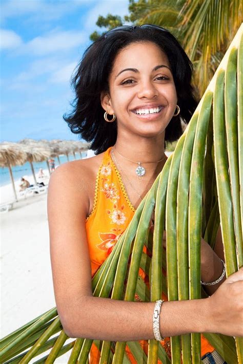 Beautiful Caribbean Woman Under Pal Stock Image Image Of Peaceful