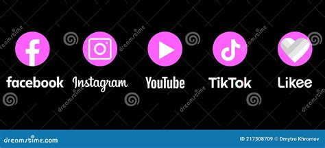 Set Of Facebook Tiktok Twitter Instagram And Youtube Icons Social