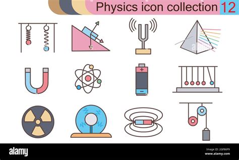 Physics Icon Collection Flat Style Vector Illustration Stock Vector