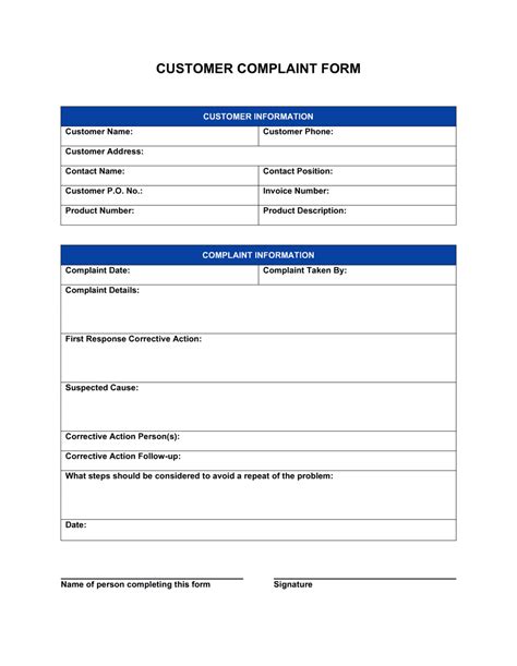Complaint Forms Template Free Sample Example Format Template