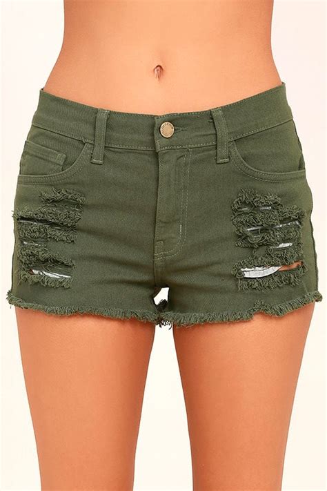 Cool Olive Green Shorts Distressed Shorts Jean Shorts 4200