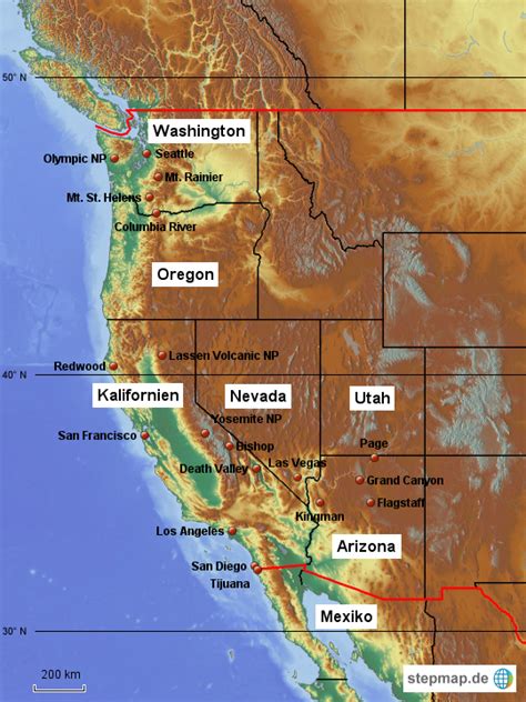 Stepmap Usa West Übersicht Landkarte Für Nordamerika
