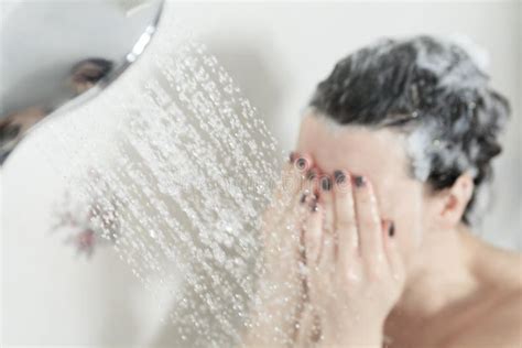 Shower Woman Happy Smiling Woman Washing Shoulder Stock Photo Image Of Closeup Model