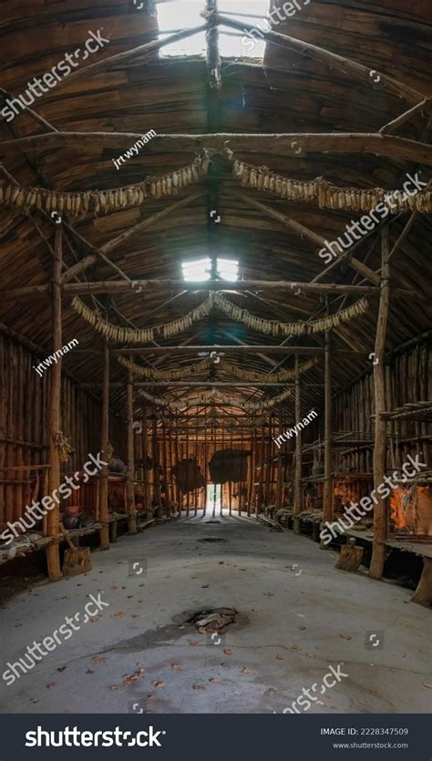 Interior View Replica Iroquois Longhouse On Stock Photo 2228347509