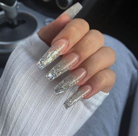 Pin By Erica Thompson On Nails Clear Glitter Nails Glitter Tip Nails