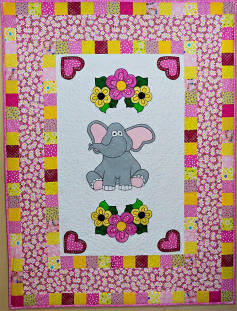 Elephant Applique Baby Girl Quilt Pdf Pattern Easy