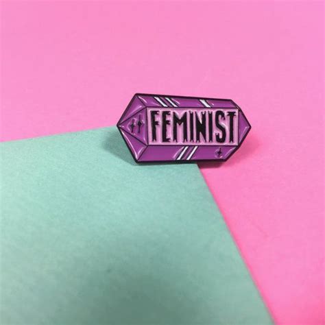 Feminist Crystal Enamel Pin With Clutch Back Lapel Pins Feminism