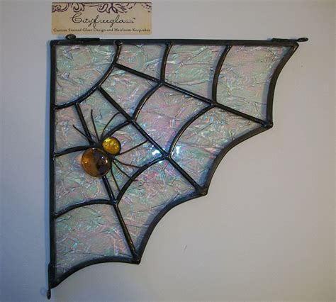Stained Glass Corner Panel Spider Web With Spider