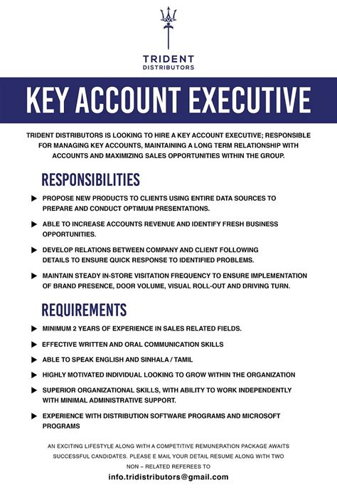 Key account managers manage key accounts and strive to maximize sales opportunities and meet budget. Key Account Executive