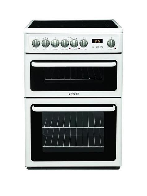 hotpoint hae60ps ultima 60cm ceramic hob double oven electric cooker white uk
