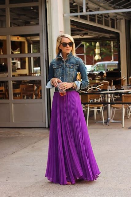 Women S Fashion Crop Denim Vest With Purple Pleated Maxi Skirt Just A Pretty Style