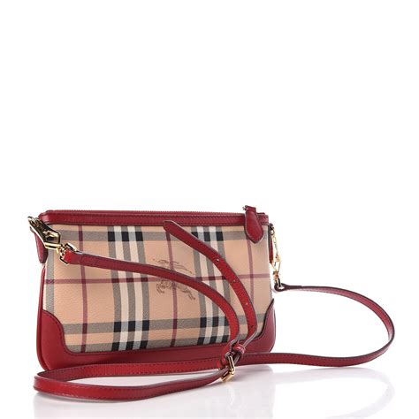 Burberry Haymarket Check Small Peyton Crossbody Bag Military Red 290807