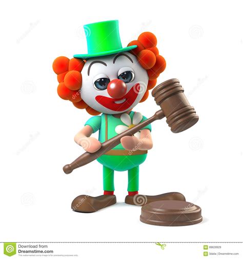3d Funny Cartoon Clown Character Holds An Auction Stock