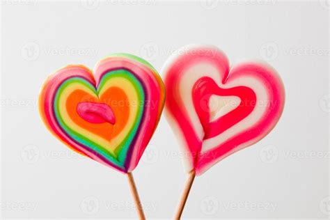 Colorful Heart Shaped Lollipops On Grey Background 7843724 Stock Photo