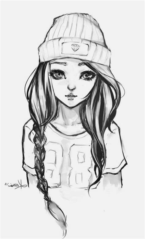 Black And White Sketch How To Draw A Girl Face Long