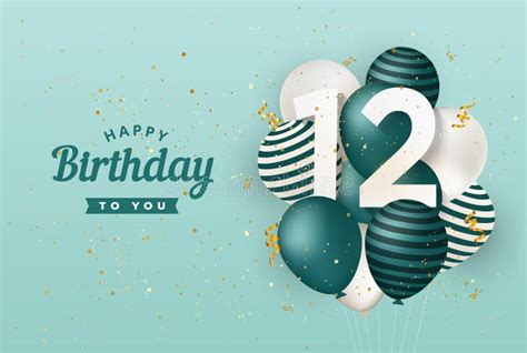 Happy 12th Birthday Balloons Greeting Card Background Stock Vector