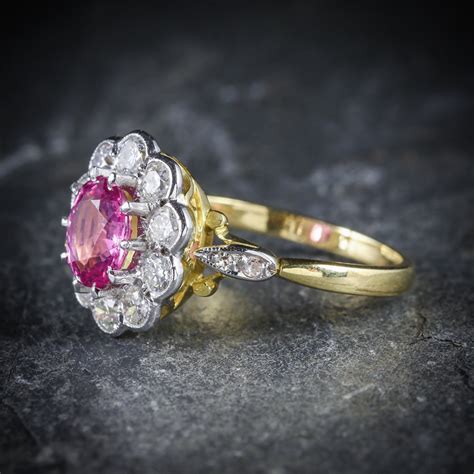 Antique Victorian Pink Sapphire Diamond Ring 18ct Gold Circa 1900