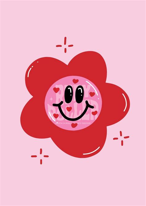 Y2k Smiley Flower Art Print A5 A4 A3 Sparkle Heart 90s Etsy Australia