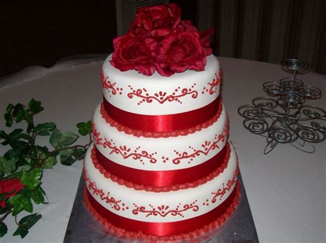 Sab Cakes Red On White Wedding Cake
