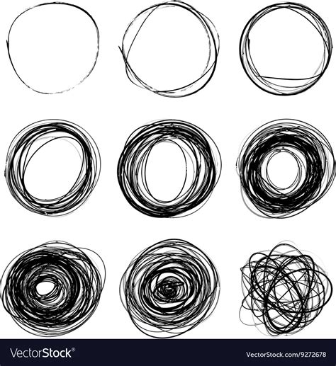 Set Of Nine Hand Drawn Scribble Circles On White Vector Image