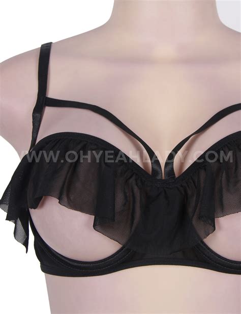 New Design Ruffle Open Cup Black Bra And Panty Set