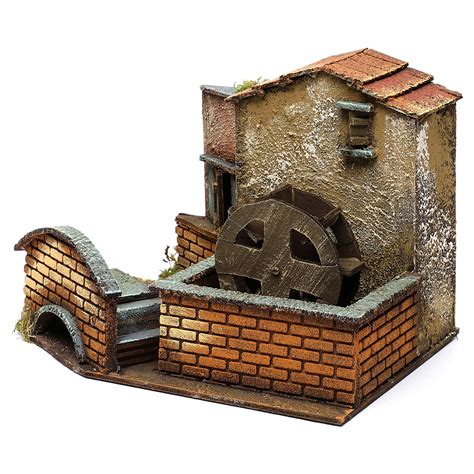 Mulino Ad Acqua Con Ponte Presepe Napoletano 20x30x20 Cm Vendita