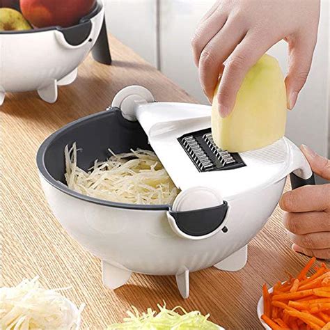 Rotate The Vegetable Cutter With Drain Basket 9 In 1 Slicer Multi