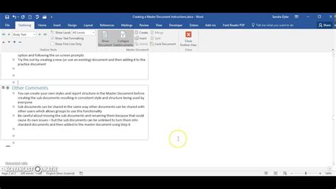 Master And Sub Documents Word 2016 Youtube