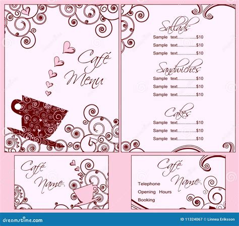Cute Pink Cafe Menu And Business Card Templates Stock Vector Image