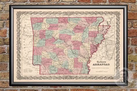 Vintage Arkansas Map 1861 Old Map Of Arkansas Historical Etsy
