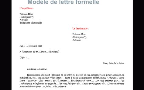 Modele De Lettre Formelle En Francais Word
