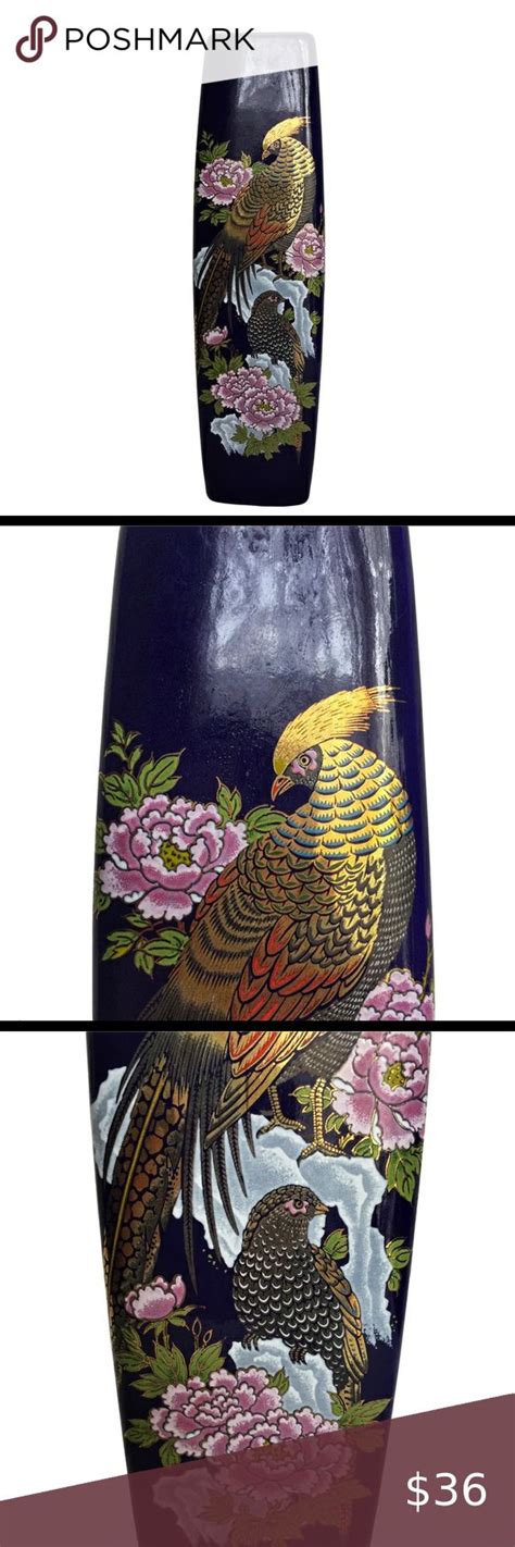 Vintage Cobalt Blue Japanese Kutani Style Golden Pheasant Vase Golden