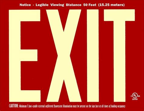 Try it out now for free! Photoluminescent Exit Signs - 50 Foot - UL 924 - Red ...