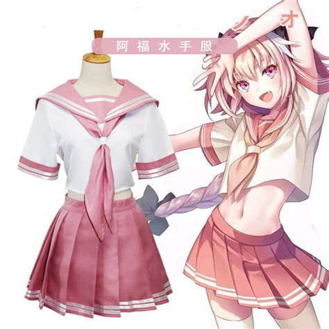 Adult Women Fate Anime Cosplay Pink Sailor Outfit Tops Pleated Skirt