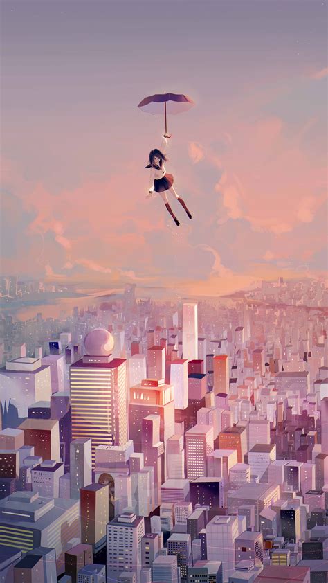2160x3840 Anime Girl Flying With Umbrella 4k Sony Xperia Xxzz5