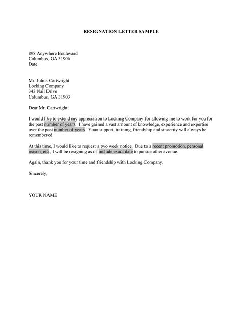 2 Weeks Notice Letter Template Free
