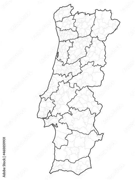 Vetor Do Stock Mapa Portugal Com Regiões E Concelhos Distritos