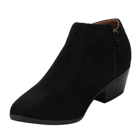 ae47 women s side zip stacked block heel ankle booties black cl12n8vmgeh