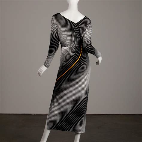 victor costa 1970s vintage black white yellow striped op art print maxi dress for sale at 1stdibs