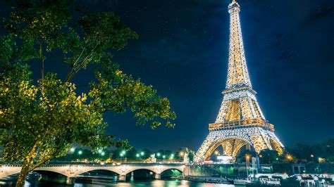 Paris At Night Starry Night Sky Above The Eiffel Tower Wallpaper