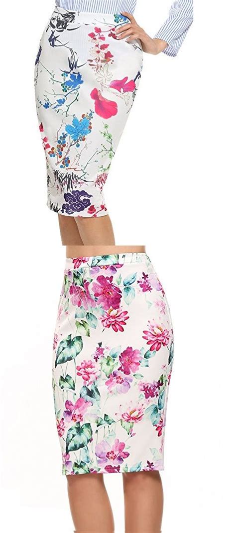 2095 Only Womens High Waist Floral Print Bodycon Midi Pencil Skirt For Office Work Wear