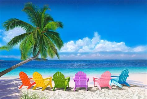 Beach Chairs Art Print Beach Art Ocean Palm Trees Art Print Beach