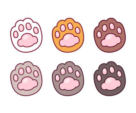 Four Different Colored Paw Prints On A White Background One Is Pink