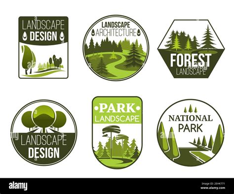 Landscape Design And Gardening Service Vector Icons Forest Park And