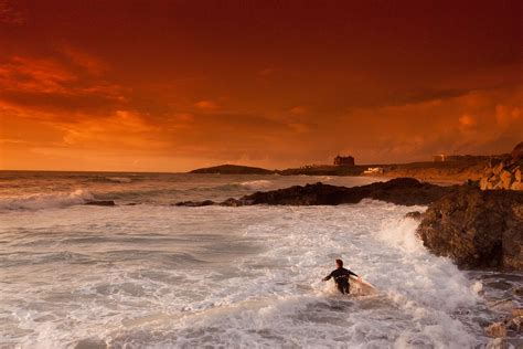 Sunset Surf On Fistral Beach Newquay Cornwall Holidays In