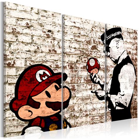 Wandbilder Xxl Mario And Cop Banksy Leinwand Bilder Xxl Graffiti I C