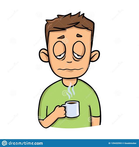 Funny Sleepy Guy With A Cup Of Morning Coffee Cartoon Design Icon