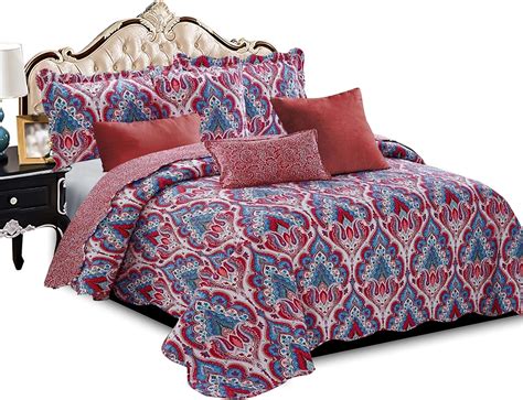 Quilted Patchwork Bedspreads Throw Super King Size Floral Vintage Design Box Pattern Reversible
